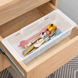 4 PCS Deep Drawer Organizer Bin Adjustable Sliding Drawer Organizers Clear Expandable Transparent Organizer Trays for Home Office Kitchen Makeup Storage Tools