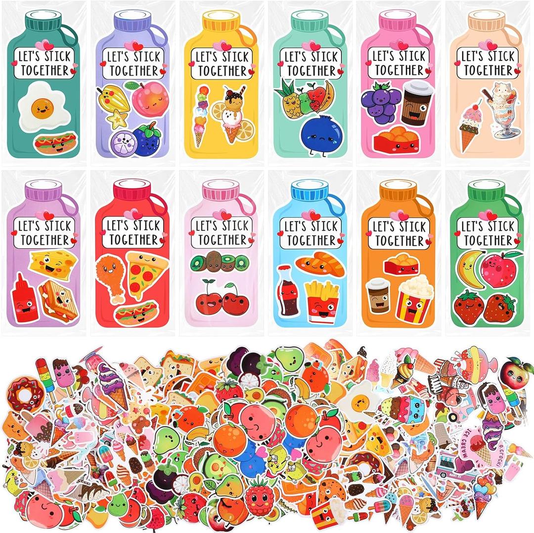 Pajean 48 Set Valentine Cards Bulk with Stickers for Kids, Lets Stick Together Valentine's Day Card Water Bottle Cards with 212Pcs Stickers Valentines Gifts Classroom Exchange for Boys Girls School