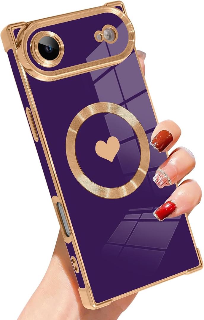 SAKUULO Case for iPhone Air Cute Plating Case[Compatible with Magsafe] for Women Girls Electroplated Heart Soft TPU Shockproof Camera Protection Bumper Cover for iPhone Air 6.5",Purple