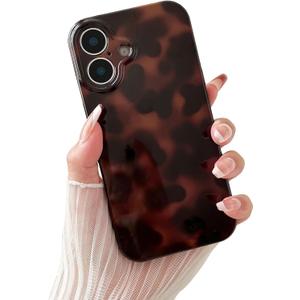 Compatible with for iPhone 16 Case, Tortoise Shell Chic Amber Brown Print Leopard, Classic Soft TPU Protective Shockproof Case for iPhone 16 6.1 ''Color2