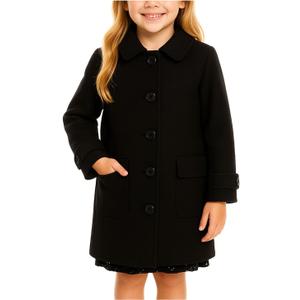 iGirlDress Coat Long Sleeve Button Pocket Long Winter Coat Outerwear (16, Black/Fur)
