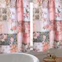 2 Pcs Floral Kitchen Curtain Vintage Pink Flower Window Curtains Over Sink Decor Mid Centurl Retro Farmhouse Patchwork Floral Small Window Cafe Short Curtains for Bathroom 27.5x39 Inch