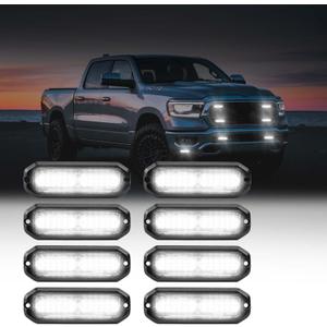 WINECO 8pcs Ultra Slim White 12-LED Surface Mount Grille Flash side marker Emergency Strobe Lights,Grill Warning Police Lights Hazard Beacon Flashing Caution Light for Vehicles Motorcycles 12V-24V