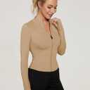 LUYAA Womens Zip Up Jackets Long Sleeve Hoodies Gym Sweaters Workout Clothes 2023 Khaki L