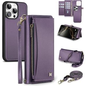 Wallet Case for iPhone 16 Pro with Card Holder/Crossbody Wallet/Strap,[RFID Blocking][Magnetic] PU Leather Shockproof Protective Cover iPhone 16 Pro Phone Case,6.3in,Purple