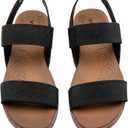 Veittes Women's Casual Flat Slide Sandals - Adjustable Elastic Strappy Double Bands Summer Flat Sandals, Size 11 (Black)