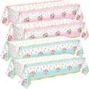 4 Pcs Tea Party Floral Tablecloth 54'' x 108'' Rectangle Flower Table Cloth Disposable Vintage Plastic Table Cover with Flower Design for Spring Wedding Bridal Shower (Pink,Blue)