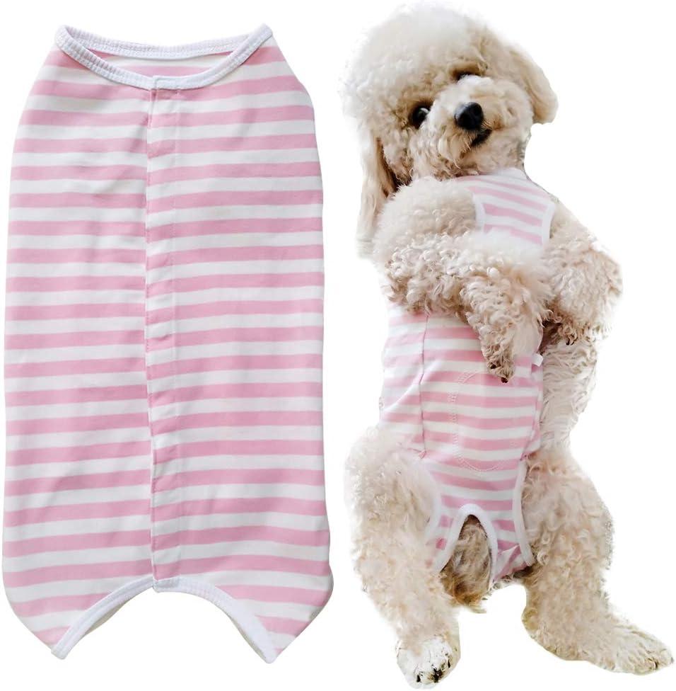 Dogs Recovery Suit Post Surgery Shirt for Puppy, Wound Protective Clothes for Little Animals Dogs Cats (Pink White Stripe-S)