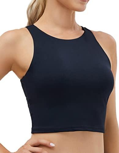 Women's High Neck Crop Top Sleeveless Racer Back Basic Workout Tank Tops Shirt L