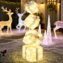 Christmas Lighted Gift Boxes Decorations Set of 4, 3.6Ft Stackable Christmas Nesting Boxes Battery Operated for Home and Party Decoration (10"-8"-6"-5", Silver Bow)