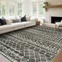8x10 Area Rug for Living Room Moroccan Washable Rugs Non Slip Indoor Floor Carpet Foldable Large Soft Area Rug for Dining Room Bedroom with Low Pile(Black,8'x10')