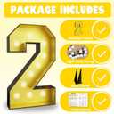 4FT Marquee 2 Numbers, Light Up 2 Glitter Gold Giant Marquee Mosaic Frame Light Up Numbers for 2nd 22 23 26 28 Birthday Party Decorations Mosaic Number 2,DIY Frame Pre-Cut Foam Board Kit