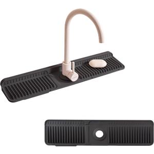 24" Silicone Sink Splash Guard - Kitchen Sink Accessories with Drip Tray, Sponge Holder & Soap Dish, 6 Slope Design for Easy Drainage, Foldable & Fasten Button for Secure Fit, Grey (24" x 5.5")