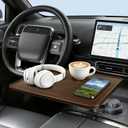 360 Rotating Car Laptop Desk - Cup Holder Mount Car Table Tray, Compatible with Tesla Model Y/3/S, F-150/Explorer/Maverick & Most Vehicles, Car Accessories for Women & Men