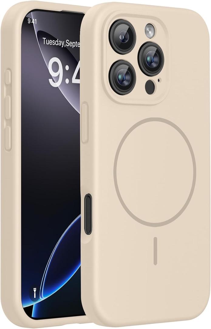 Miracase Magnetic for iPhone 16 Pro Case, [Soft Anti-Scratch Microfiber Lining], Compatible with MagSafe, Liquid Silicone Case Shockproof Drop Protection Phone Case for 16 Pro, Sand