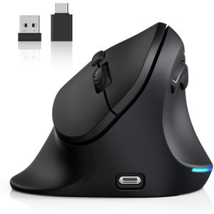 AUTLEY Ergonomic Mouse for Large Hands, Rechargeable Vertical Mouse, 2.4GHz Wireless Computer Mouse for Windows/macOS - 6 Buttons, Low Power Warning, 800/1200/1600 DPI, Black