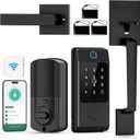 WiFi Front Door Lock Set - Keyless Entry Locks Handle Set, Fingerprint Alexa - Smart Deadbolt Lock with Handle Latch - WiFi Access Bluetooth APP-Black