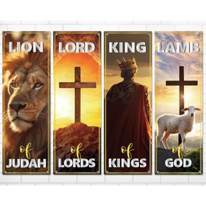 4Pcs Church Banners for Sanctuary Wall Worship Christian Banners Hanging Backdrop Scripture Inspirational Religious Praise Signs Bible Verses Banner Scripture Hanging Signs for Church School Decor