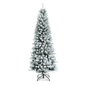 6.5ft Snow-Flocked Hinged Artificial Christmas Pencil Tree w/829 Mixed Tips