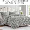Madison Park King Comforter Set Ruched King Bedding Set, Elastic Embroidery Comforters Queen Size, All Season, Microfiber King Size Comforters, Matching Shams, Evelyn, King/Cal King, Grey 3 Piece