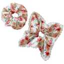 2 Pack Vintage Floral Square Hair Scrunchies for Women Girls, Oil Painting Style Large Scrunchies Hair Ties, Cottage Core Buns Ponytail Holders for Wedding Party (Red Rose)