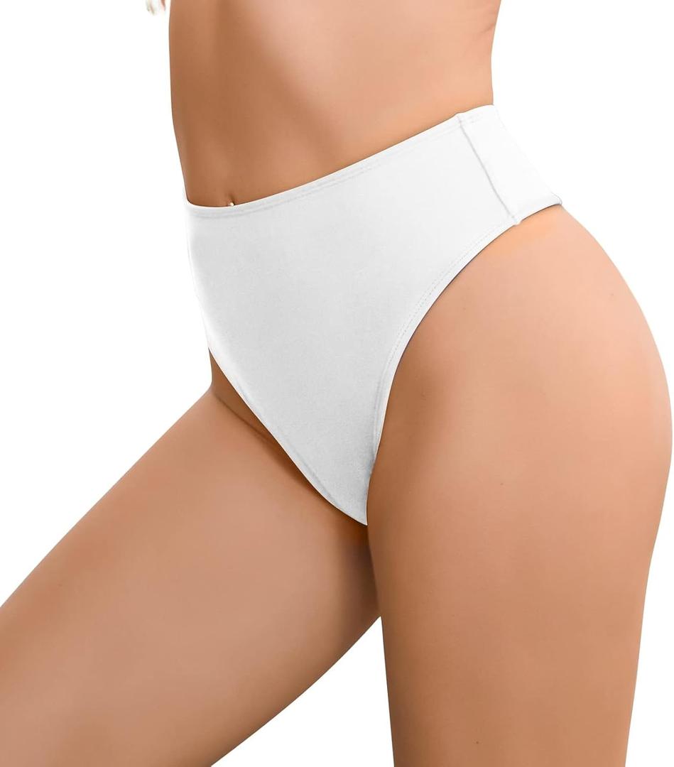 Bellecarrie Women's Thong Rave Bottoms High Waisted High Cut Bikini Bottoms (White)