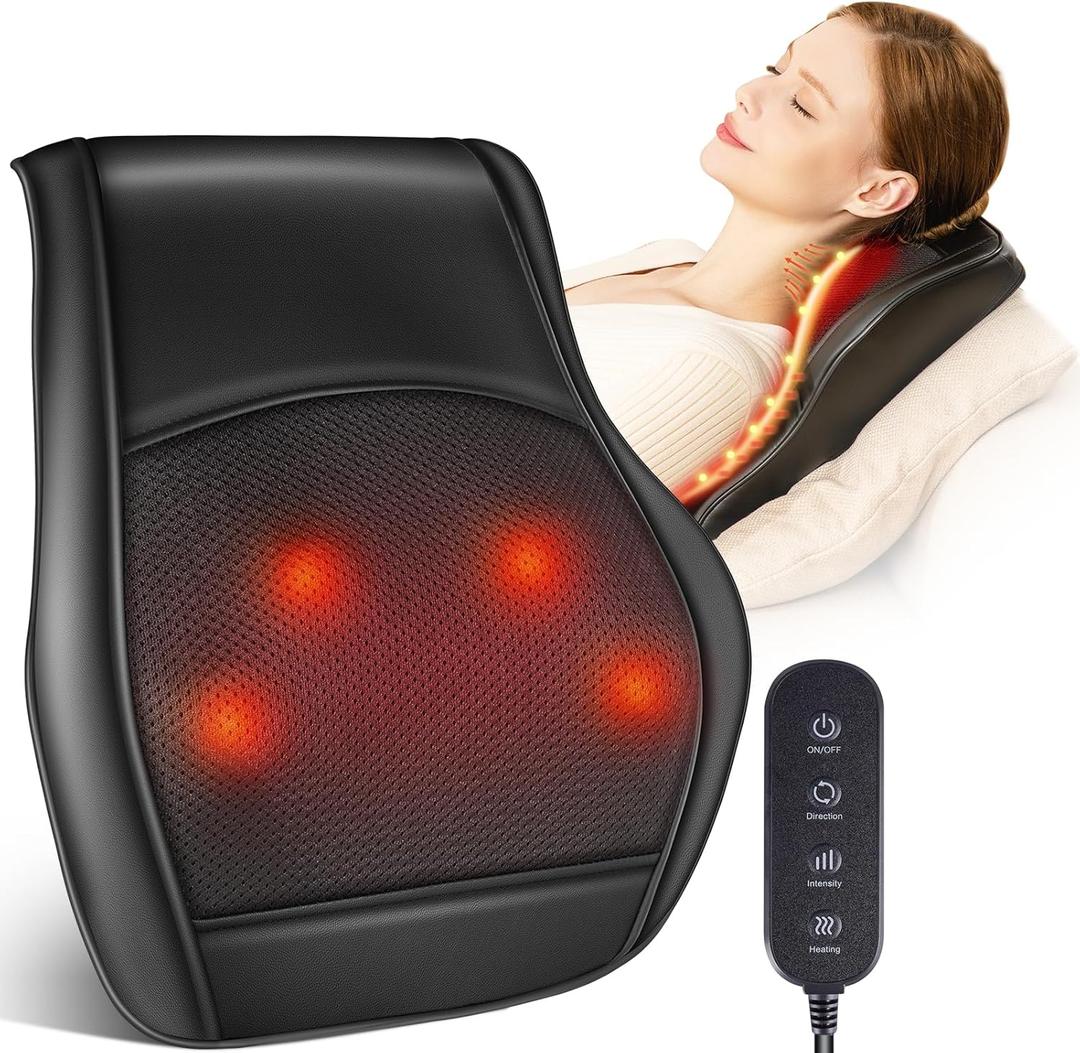 Brelley Neck and Back Massager for Pain Relief Deep Tissue with Heat, Shiatsu Shoulder Massager with Bi-Directional Rotating Head for Neck, Back, Shoulders, and Legs, Gift for Mom Dad (Black)