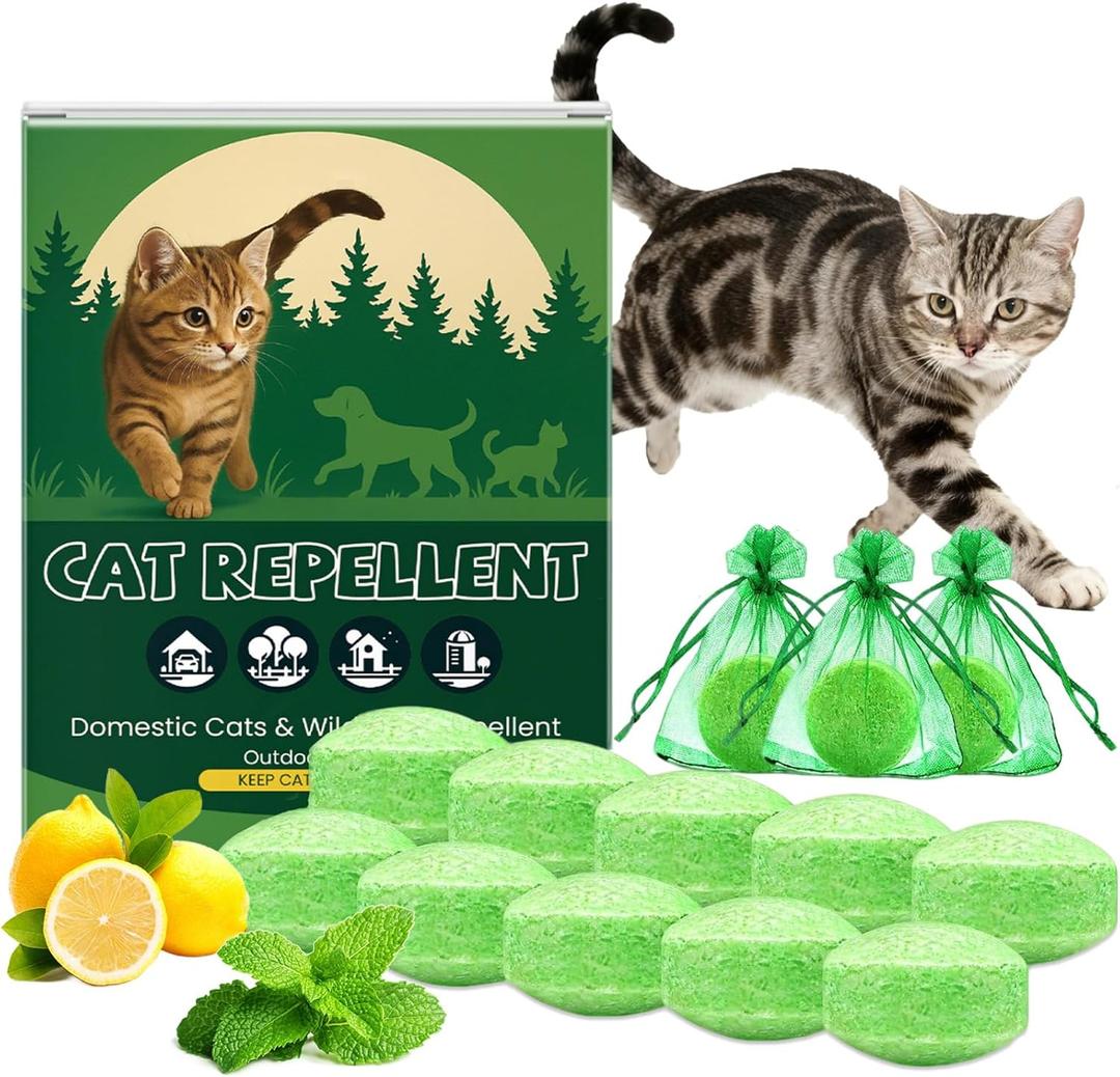 Cat Deterrent Outdoor, 10 Pack Natural Peppermint Essential Oil Cat Deterrent Balls Outdoor Indoor, Keep Cats Out of Yard Garden Lawn Plants Furniture Trash Anti Cat Scratch Chew, Keep Cats Away
