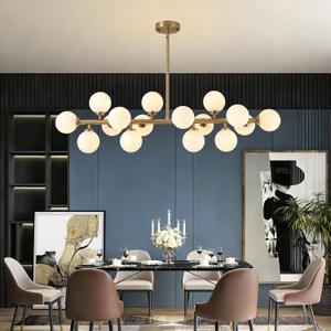 Mid Century Modern Chandelier Over Table, 16-Light Globe Sputnik Chandelier Brass Pendant Lighting Fixture Hanging Ceiling Light for Dining Room, Kitchen Island