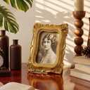Vicenpal 12 Pcs Gold Tiny Picture Frame 2.5 x 1.6 Inch Small Vintage Oval Picture Frames Stylish Vintage Baroque Ornate Antique Resin Oval Table Display for Home Wedding (Antique Style)