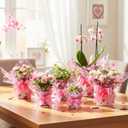 ForraFun 50 Set Valentine Plant Pot Covers Heart Cellophane Wrap Paper Sheets with 15 Bow Decorative Plant Sleeve for Home Flower Pot DIY Decor (Pink)