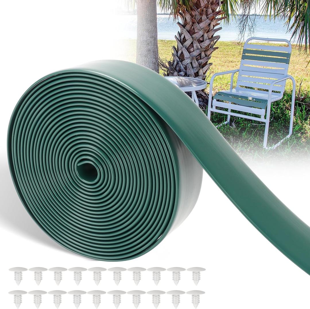 LukLoy 2" Wide 20ft Long Vinyl Straps for Patio Chairs Repair DIY + 20 Rivets, Replacement Straps for Lawn Chairs Patio Garden Balcony Outdoor Lounge Dining Furniture Repair, Dark Green
