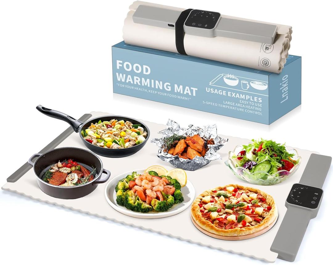 Food Warming Mat for Buffet, LNAKIO Electric Warming Tray,Silicone Heating Mat with 5 Temperature Levels& Auto Shut-Off Keep Food Warm at Party,Food Warmers for Parties, Gatherings,Everyday Use