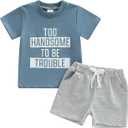Fernvia Toddler Kids Baby Boy Summer Clothes Sets 1T 2T 3T 4T 5T Letter Print Short Sleeve Tops Elastic Shorts Outfits