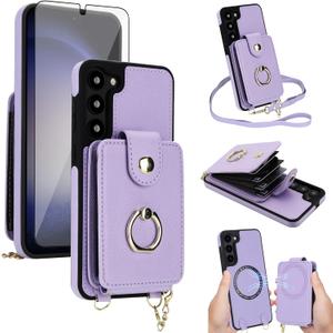 Phone Case for Samsung Galaxy S23 Plus S23+ 5G Magnetic Wallet Cover and Screen Protector Ring Kickstand Compatible with MagSafe RFID Blocking S23plus 23S + S 23 23+ SM-S916U for Women Men Purple