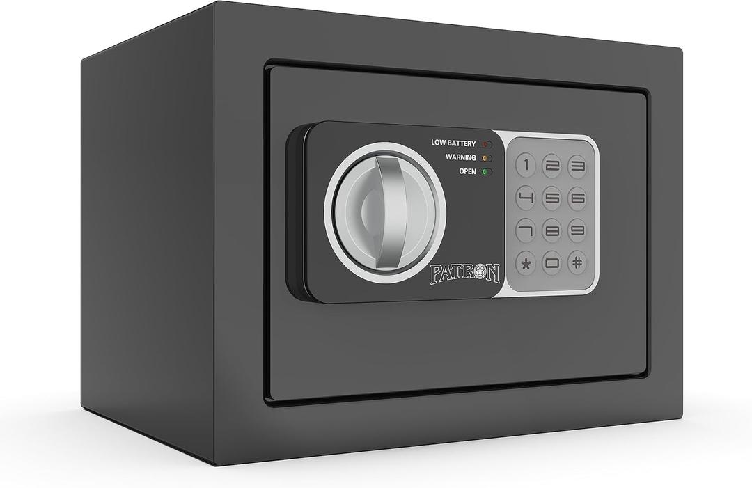 PATRON small safe box with keymini safe for moneysmall coin safes for home with codelittle jewelry lock box for kidsWall or Cabinet Safe for personal items0.236 Cubic Feet Black