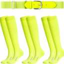 Haysandy Baseball or Softball Sock and Belt Combo Set 3 Football Baseball Socks with Softball Belt for Youth Boys Kids, Neon Yellow, Large