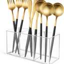 Vowcarol Acrylic Silverware Caddy Cutlery Storage Organizer Bin Clear 3 Compartments Tableware Storage Box for Kitchen Countertop, Knife Spoon and Fork Holder