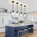 2 Pack Black Pendant Lights Kitchen Island, Modern Hammered Glass Pendant Lighting Over Island Hanging Kitchen Light Fixtures Hallway Ceiling Lights Adjustable Pendant Light for Dining Room Entryway