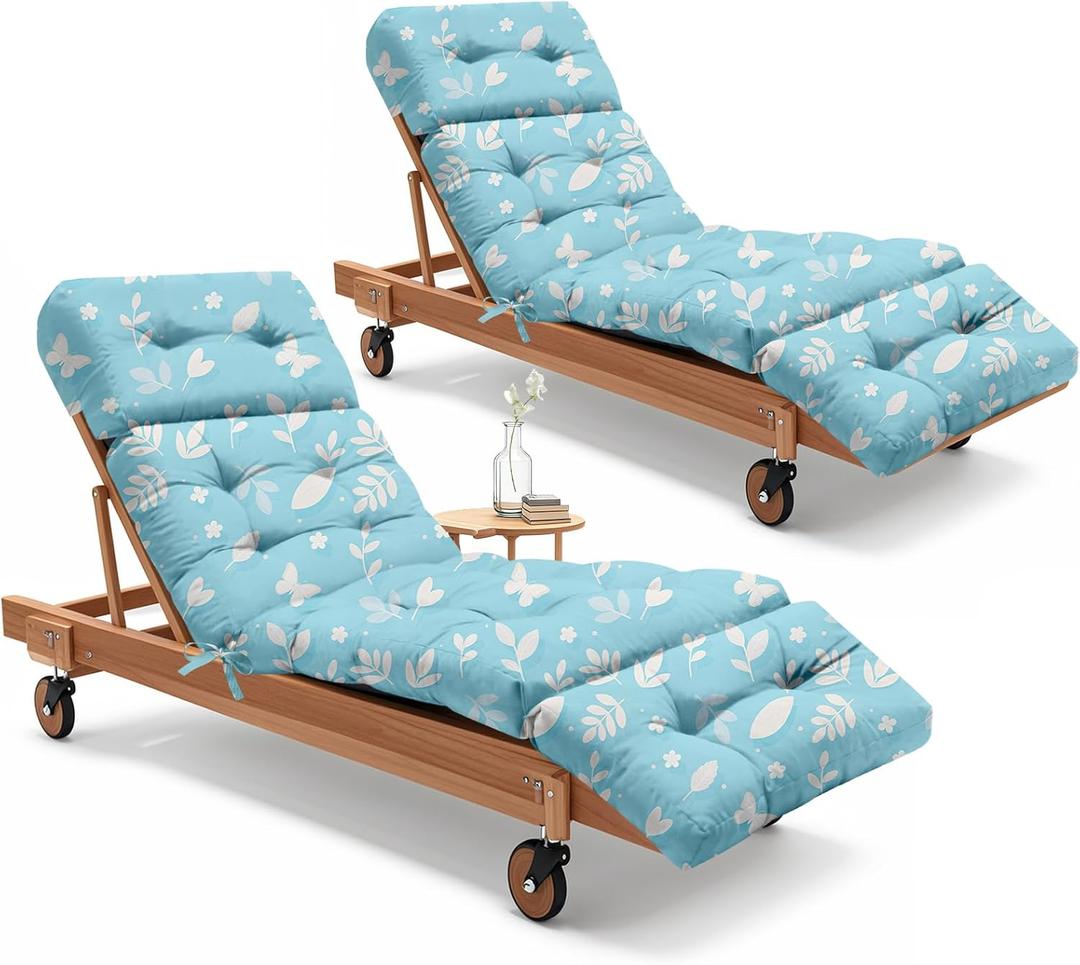 2 Pcs Outdoor Chaise Lounge Chair Cushion 75.1 x 22.8 x 4.7 Inches 100% Waterproof Replacement Cotton Patio Pool Lounge Chair Cushion for Outdoor Furniture with Ties, Blue Daisy