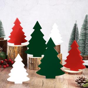 Qunclay 6 Pcs Christmas Wooden Decor Christmas Tree Table Decorations Sign Tiered Tray Decor Centerpiece Farmhouse Table Blocks for Home Party Mantle Shelf