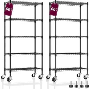 2 Pack 5-Tier Metal Wire Shelving Unit with Wheels & Feet, 14" D x 30" W x 60" H,750 lbs Capacity Adjustable Heavy Duty Steel Wire Rack Storage Shelves for Kitchen, Garage, Pantry 2 Pack 5-Tier Metal Wire Shelving Unit with Wheels & Feet, 14" D x 30" W x 60" H,750 lbs Capacity Adjustable Heavy Duty Steel Wire Rack Storage Shelves for Kitchen, Garage, Pantry