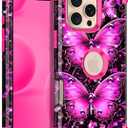 Hekodonk for iPhone 16 Pro Max Case,Glow in The Dark Three Layer Heavy Duty Shockproof Protection Hard Plastic+Soft Silicone Full Body Drop Protective Case for Apple iPhone 16 Pro Max,Golden Pink