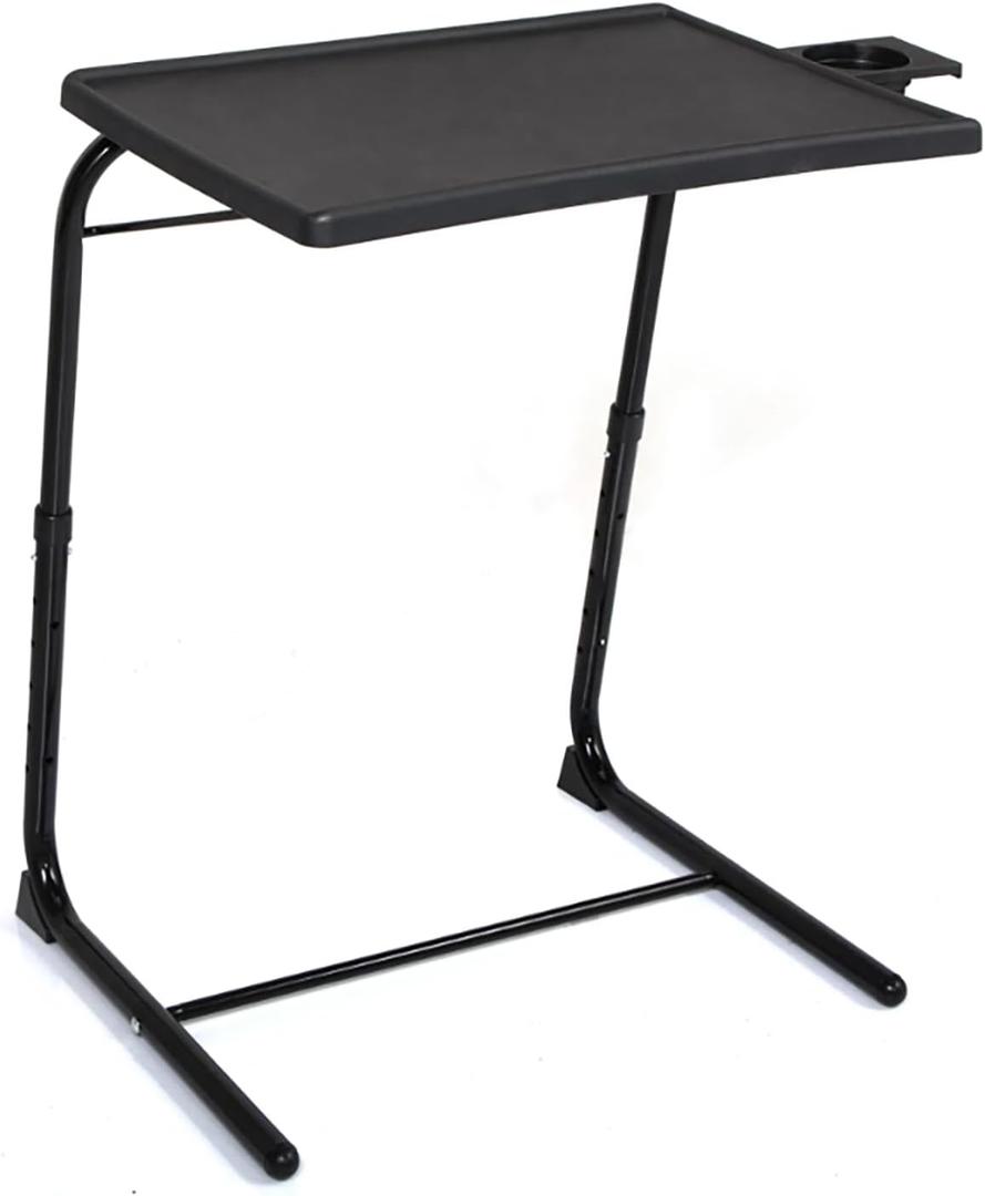TV Tray Table, Folding Adjustable Tray Tables with Cup Holder for Eating on Couch, Bed & Sofa,TV Dinner Table with 3 Tilt Angles and 6 Height Adjustments