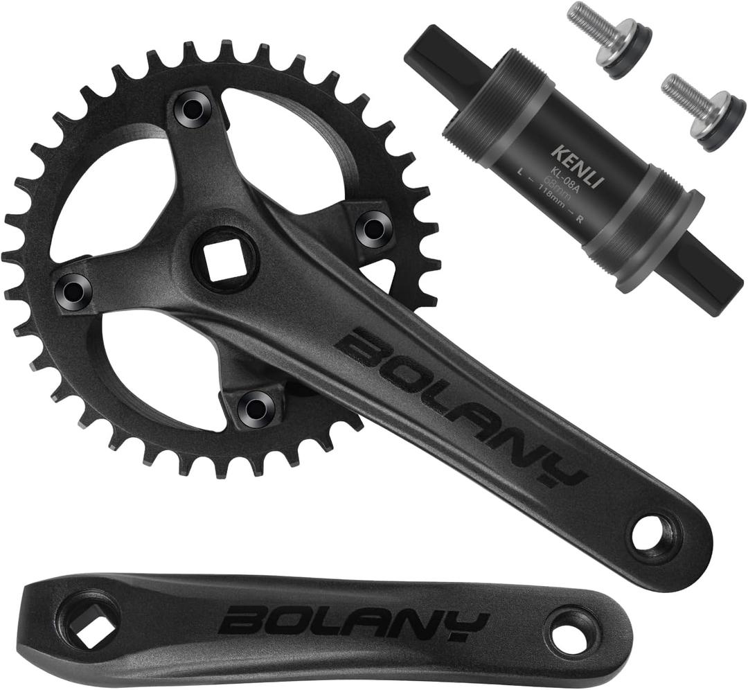 BOLANY Mountain Bike Crankset MTB 1x Square Taper Crankset 104 BCD 170mm Crank 32/34/36T Compatible with Single Speed Bicycle