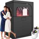 MIXC Full Body Portable Personal Saunas Box for Home, 2 Person Steam Sauna at Home Spa with 2.6L & 1500W, Two-Person with 2 Foldable Chairs, Remote Control, Home Sauna for Gym, Black