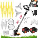 Cordless Lawn Mower with Battery and Charger,21V Lawn Trimmer Grass Edger with Two 2.0Ah Li-Ion Battery Powered & 3 Cutting Blade Types, Compact Power Tool for Lawn Yard WorkFoldable