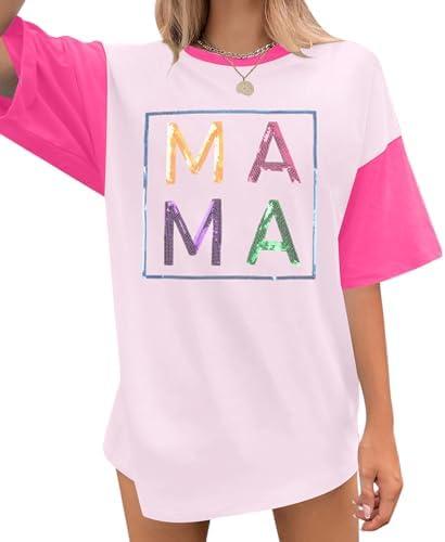Baseball Mom Shirts for Women - Oversized V Neck Baseball Jersey Shirt Stripe Graphic Print Casual Tops Tees, Size: XL
