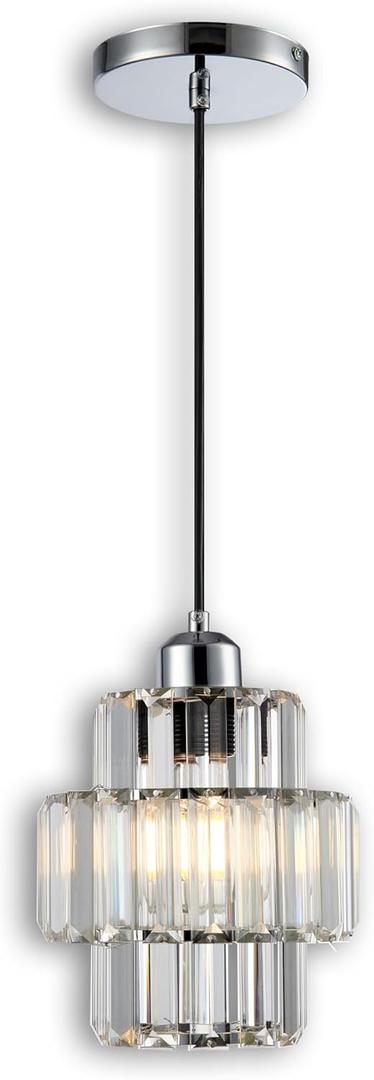 Modern Crystal Chandelier, 6.3"x9.4" Classic Crafted Pendant Light, Glass & Metal Hanging Light for Innovative Small Space Use in Dining Room, Kitchen Island, Bedroom, Living Room - Luminous