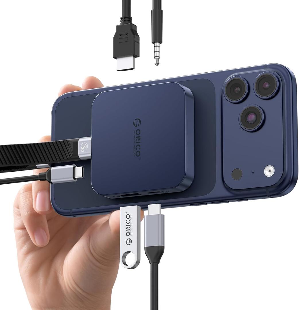 ORICO 10Gbps Magnetic M.2 Docking Station, 6-in-1 USB C HUB & M.2 2230 NVMe Enclosure with HDMI 4K@60Hz, USB-A&C 3.2, 100W PD, AUX, USBC Dock for iPhone 17/16/15 Pro/Pro Max